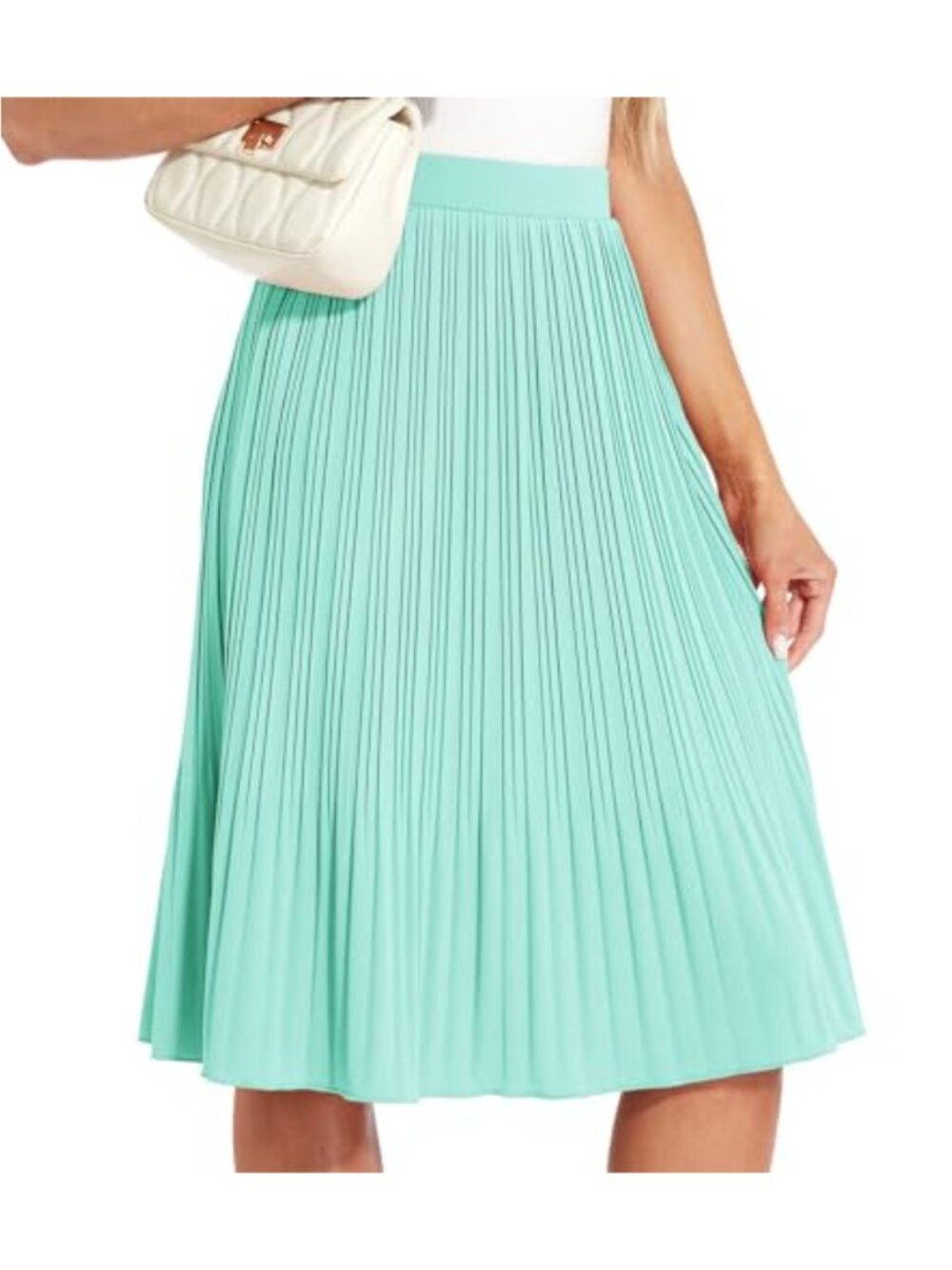 Womens Knitted Chiffon Pleated Midi Skirt Elastic Waist A-Line